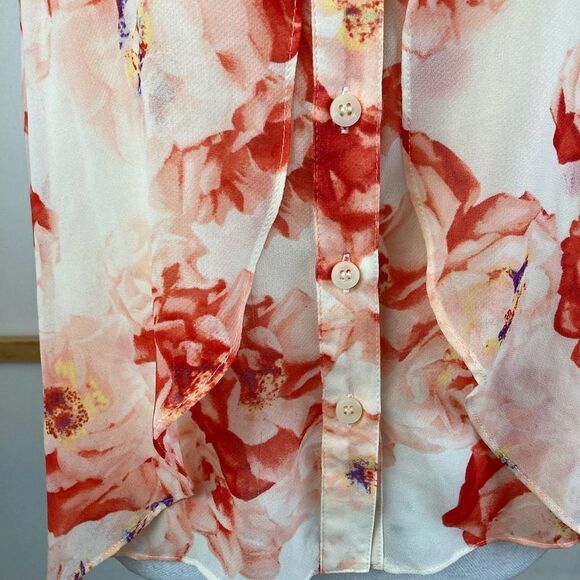 BCBGeneration Sleeveless hi lo rose floral chiffon blouse w/ruffled layer front - Picture 4 of 7